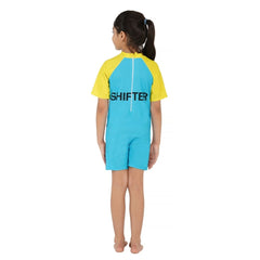 Shifter Kids Half-Sleeve One-Piece Swimsuit | Unisex Chlorine-Resistant Swimwear