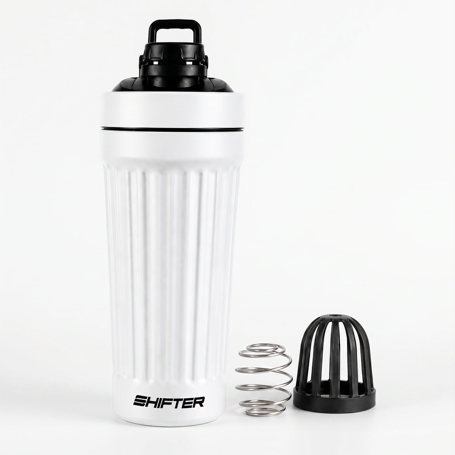 Shifter stainless steel protein shaker bottle with leakproof lid for gym and fitness