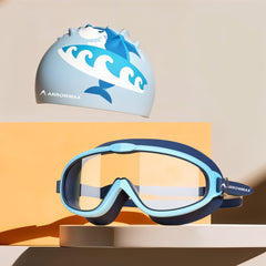 Kids swimming goggles and cap set for boys and girls aged 4 to 15 years, anti-fog UV protection swim kit