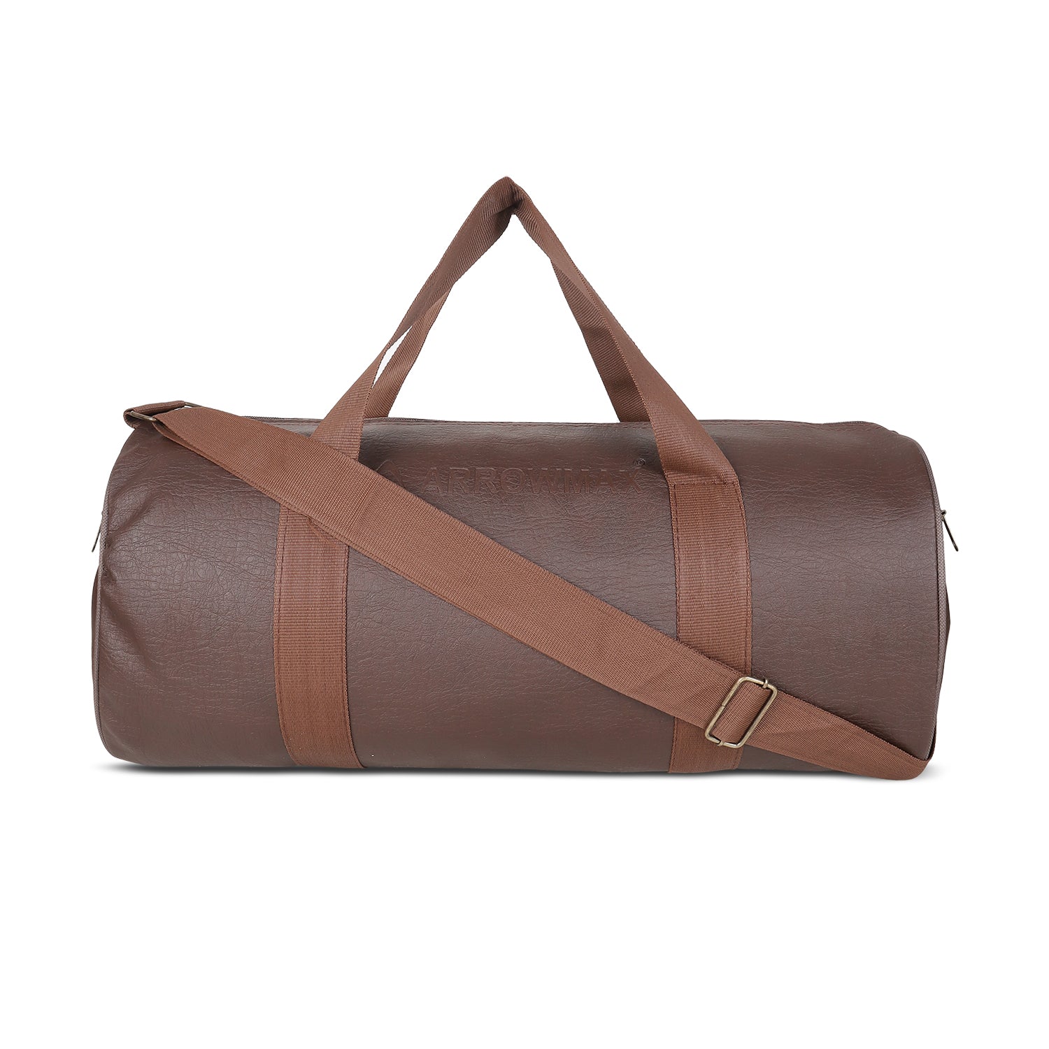 Leather Gym Bag, front Side, Brown, straps