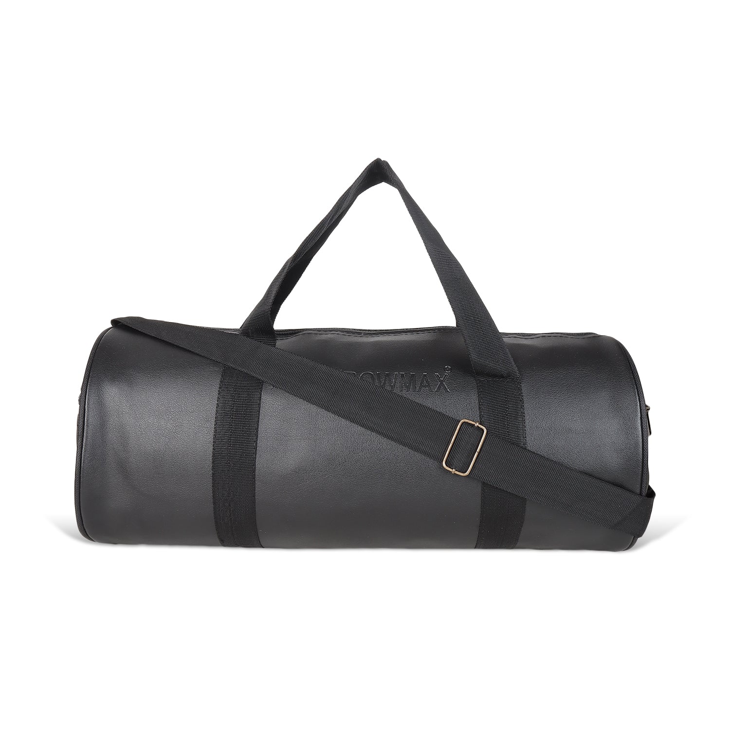 Leather Gym Bag, front Side, Black, straps