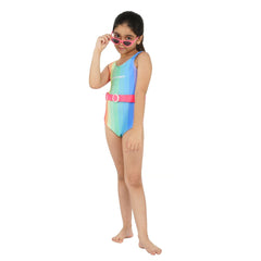Shifter Rainbow Girls' Swimsuit with Pink Belt | Vibrant One-Piece Swimwear for Kids