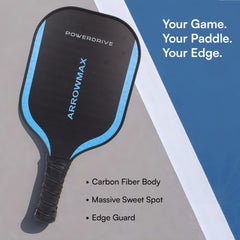 Arrowmax Carbon Fiber Pickleball Paddle Set – 2 POWERDRIVE Paddles, 4 Pickleballs, & Zipper Cover