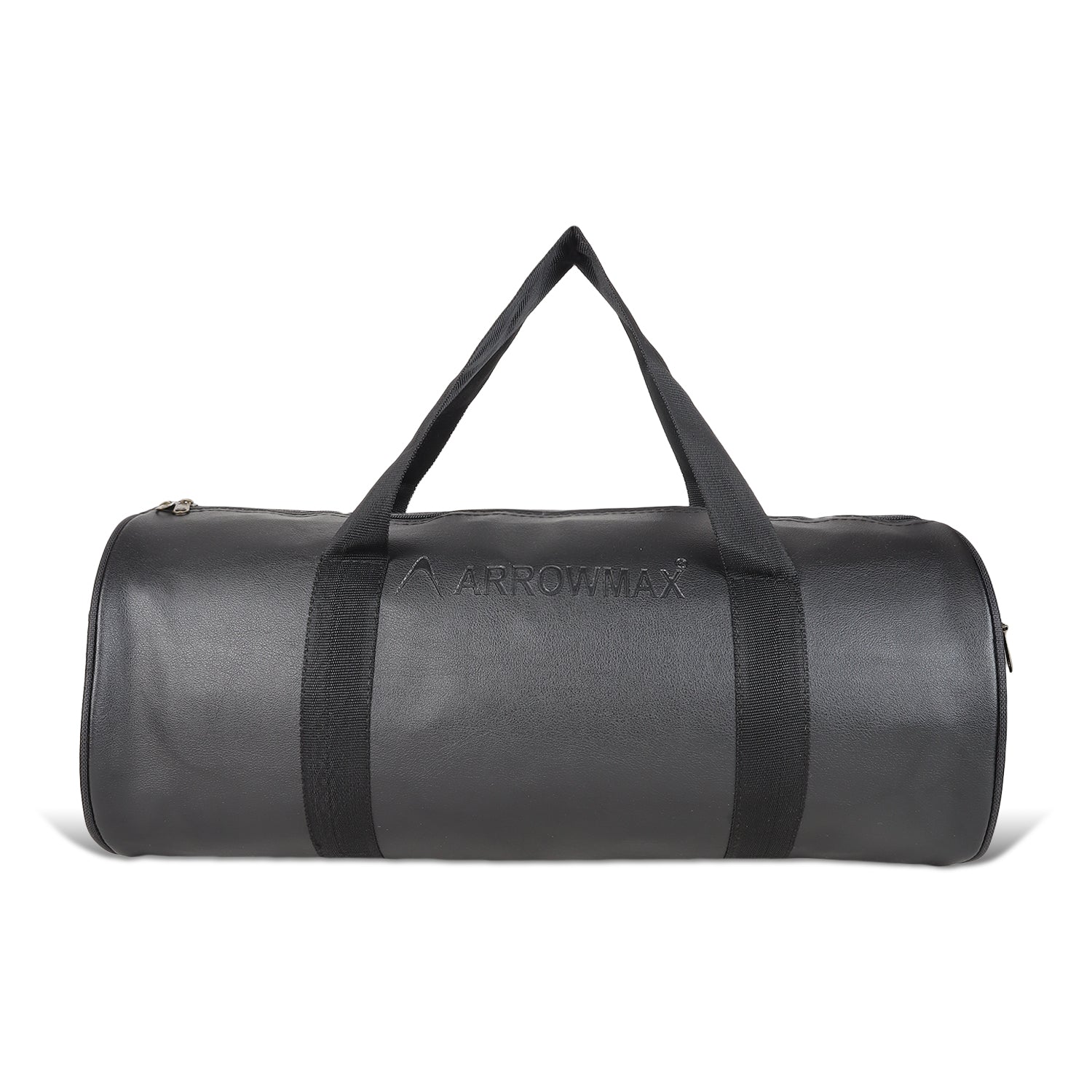 Leather Gym Bag, front Side, Black, straps