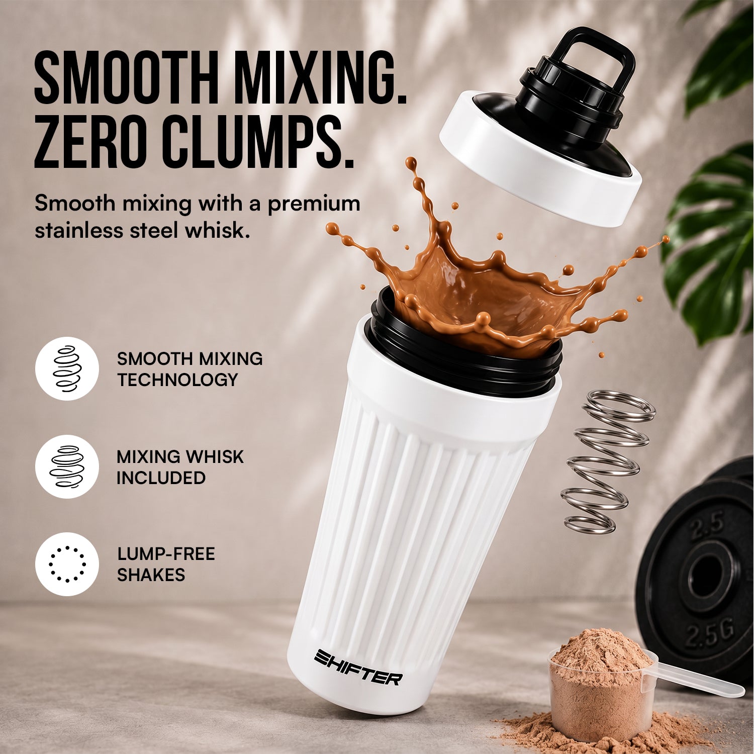 gym shaker protein sipper white metal stil