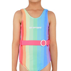 Shifter Rainbow Girls' Swimsuit with Pink Belt | Vibrant One-Piece Swimwear for Kids