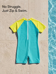 Kids Swimwear One Piece Zipper Unisex | Quick Dry Swimming Costume for Boys & Girls
