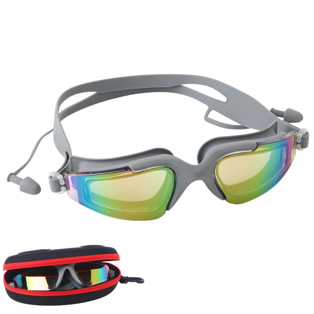 Swimming goggles with integrated earplugs to prevent water entry during swimming