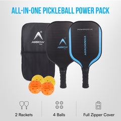 Arrowmax Carbon Fiber Pickleball Paddle Set – 2 POWERDRIVE Paddles, 4 Pickleballs, & Zipper Cover