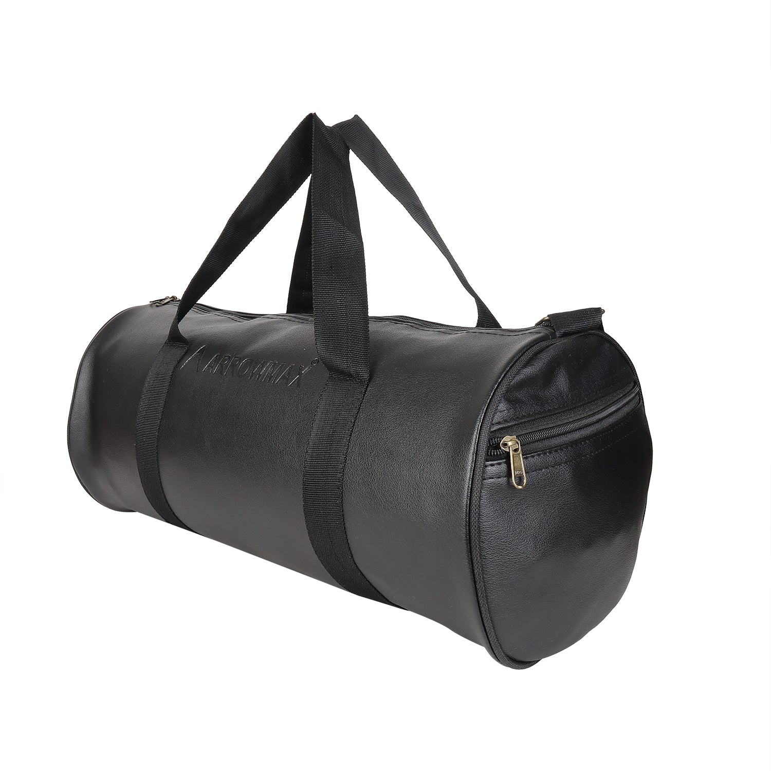 Leather Gym Bag, front Side, Black, straps