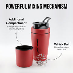 Premium Steel Gym Shaker with Storage Compartment Box for Protein & Supplements