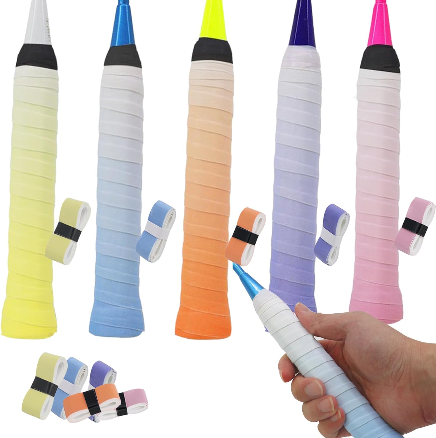 Multicolor badminton and pickleball grip tape set of 5 – anti slip PU overgrip for racket sports India