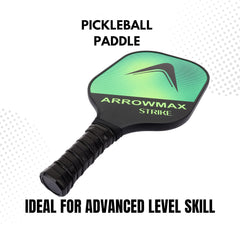 Arrowmax Fiberglass Pickleball Paddle Set – 2 STRIKE Paddles, 4 Balls & Zipper Cover