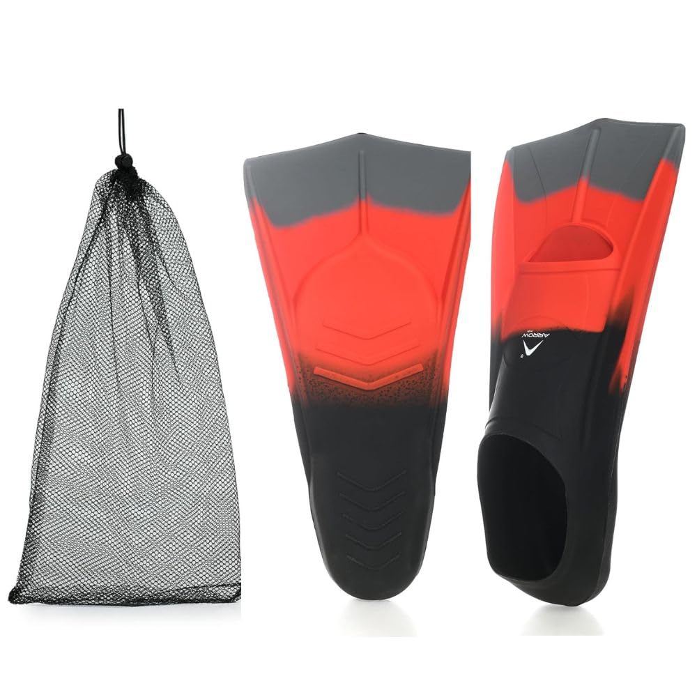 Short blade swimming fins side view, durable rubber swim flippers for pool training and beach use