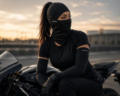 Cooling Arm Sleeves & Balaclava Face Mask Combo for Men & Women | UV Sun Protection | Quick Dry | Black