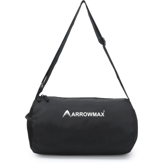 waterproof gym duffel bag in black with ventilated shoe pocket and padded shoulder strap