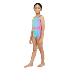 Shifter Rainbow Girls' Swimsuit with Pink Belt | Vibrant One-Piece Swimwear for Kids
