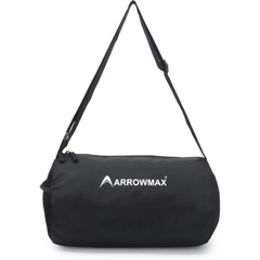 waterproof gym duffel bag in black with ventilated shoe pocket and padded shoulder strap