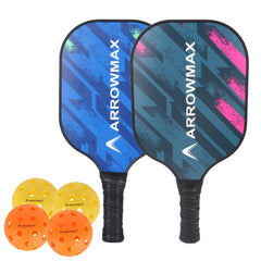 Arrowmax Sprint Fiberglass Pickleball Paddle Set – 2 SPRINT Paddles, 4 Balls & Zipper Cover