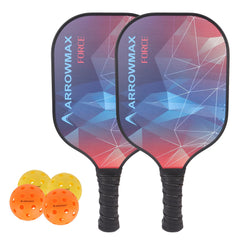 Arrowmax Carbon Fiber Pickleball Paddle Set – 2 FORCE Paddles, 4 Balls & Zipper Bag