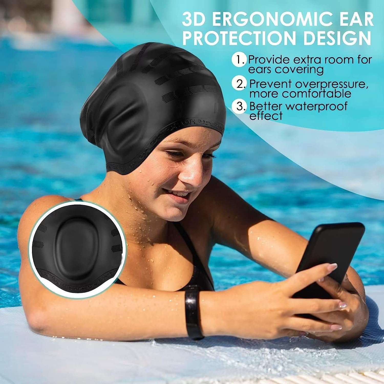Premium soft silicone swimming cap with stretchable and waterproof design