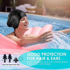 Extra Long Hair Swimming Cap for Men & Women | Premium Soft Silicone, Waterproof & Comfortable Fit