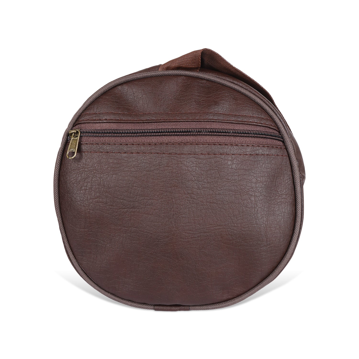 Leather Gym Bag, Side zip pocket, closeup, Brown