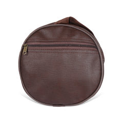 Leather Gym Bag, Side zip pocket, closeup, Brown