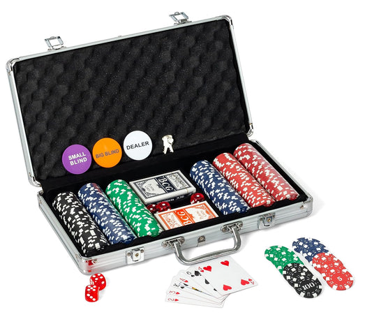 Poker Case Aluminium Box Poker Coins Token Printed Numbers -2 Playing Decks -300 pc Set