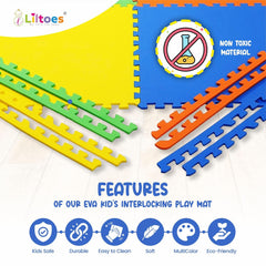 Interlocking Kids Play Mat (2ft x 2ft Tiles) | Soft, Safe & Non-Toxic Foam Floor Mat for Home Indoor Use 12mm-(Color may vary)