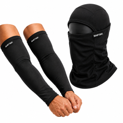 Cooling Arm Sleeves & Balaclava Face Mask Combo for Men & Women | UV Sun Protection | Quick Dry | Black