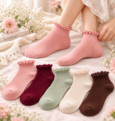 women’s pure cotton ruffle socks 5 pairs multicolor