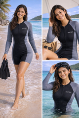 women full sleeve swimwear on beach black grey one piece swimsuit India