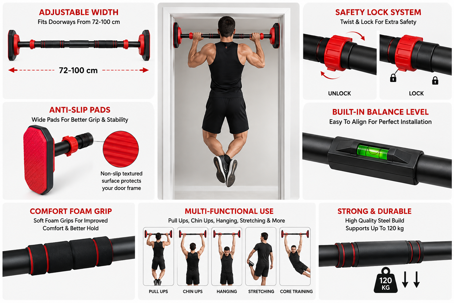 hanging door bar men women kids height pull up rod bar