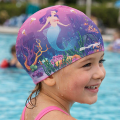 swimming cap kids girls pink unicorn mermaid printed premium speedo cosco decathlon