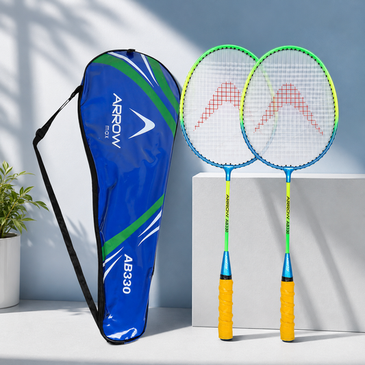 Junior badminton racket set with 2 lightweight aluminium racquets and protective carry cover