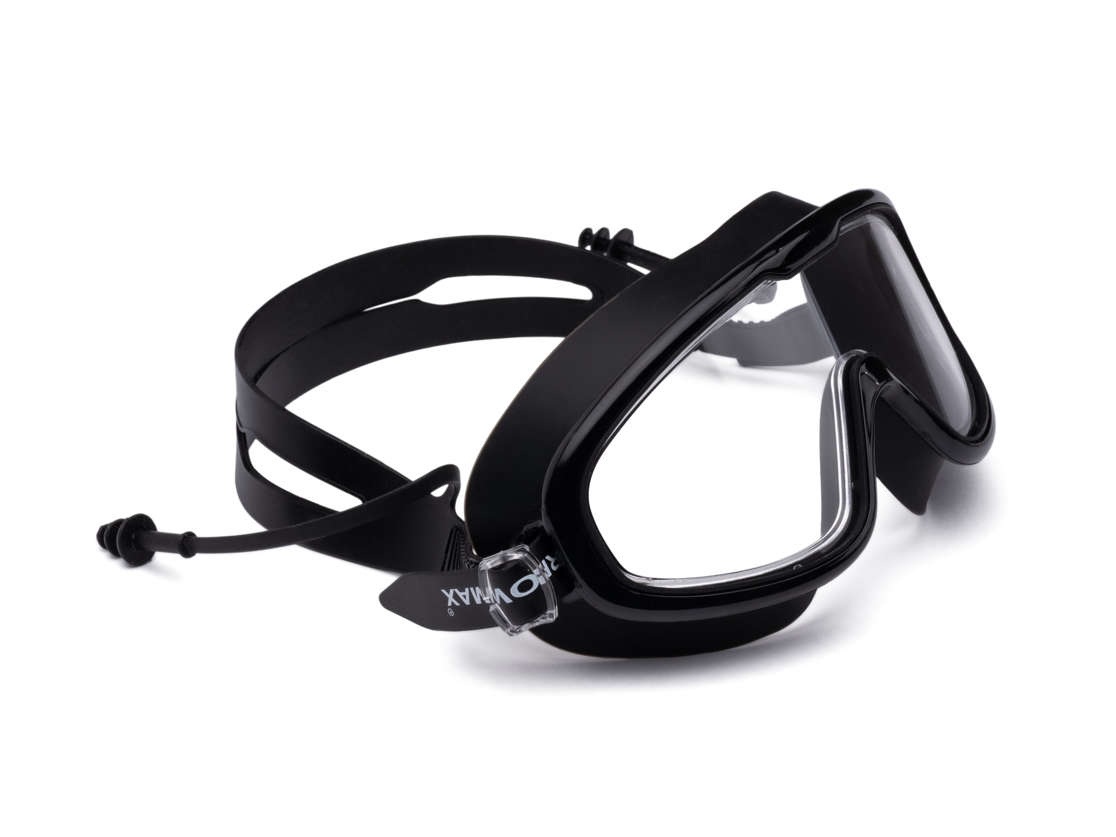 clear swimming goggles with attached earplugs