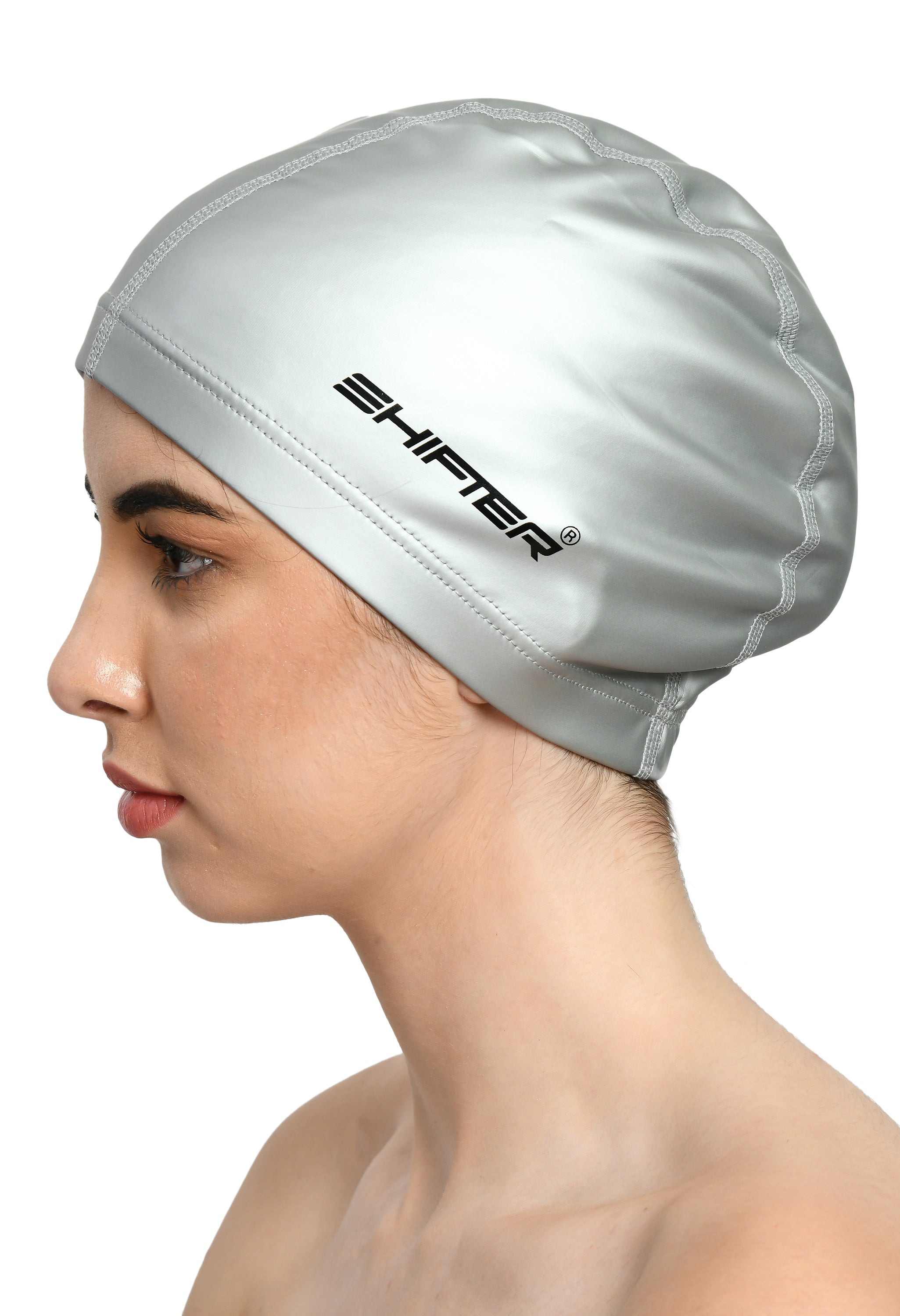 Lightweight PU swimming cap for daily swimming silver