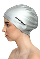 Lightweight PU swimming cap for daily swimming silver