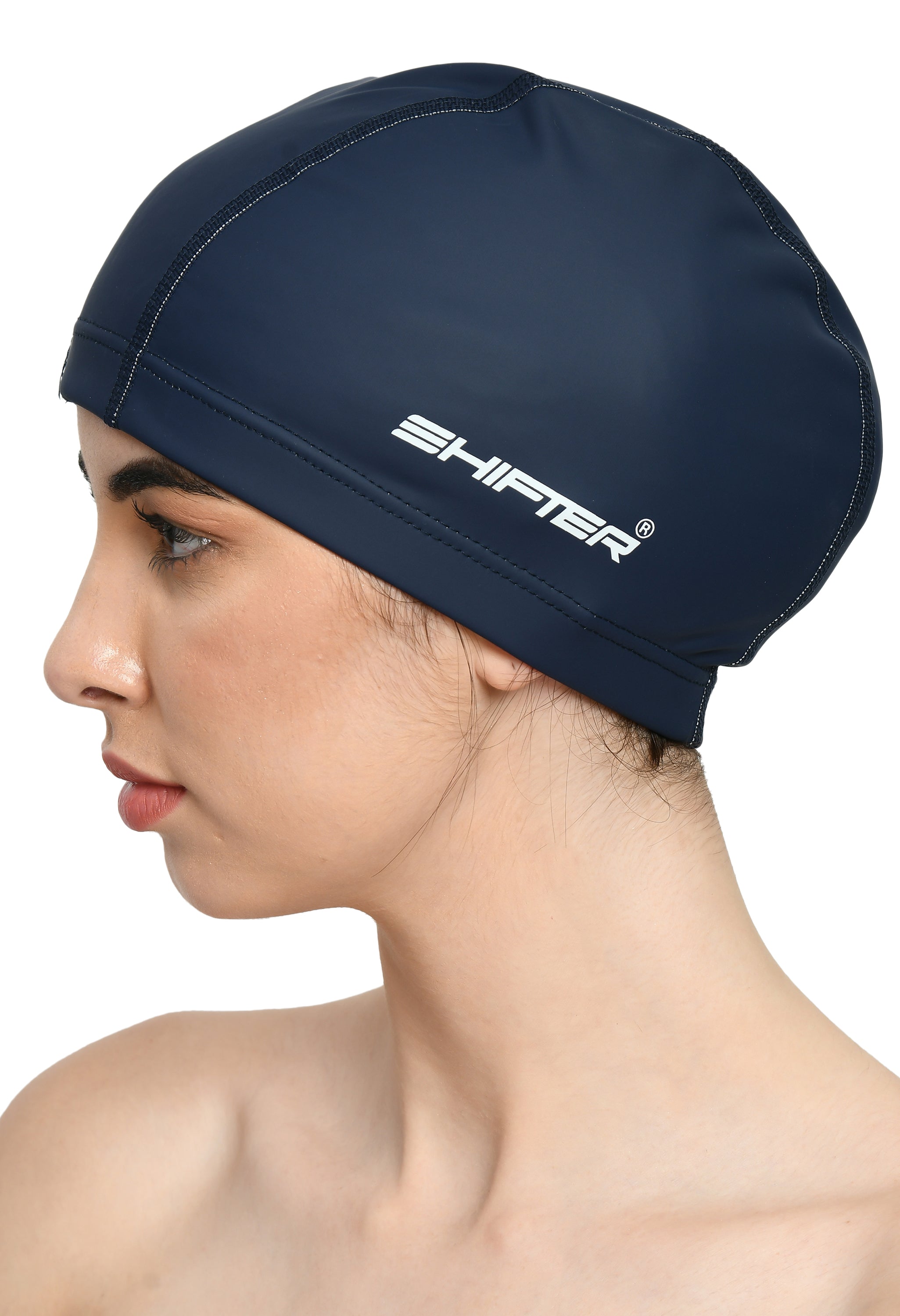 Comfortable fabric swimming cap adult size blue