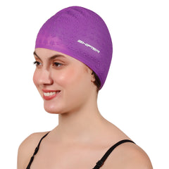 swimming cap men women long hair india purple