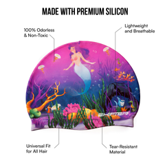 Kids Mermaid Swimming Cap for Girls – Pink Soft Silicone Waterproof Swim Cap