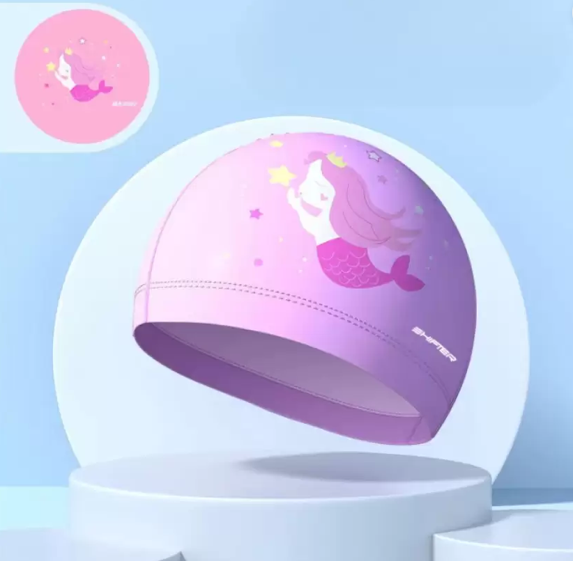 Swimming cap unicorn kids pink PU fabric