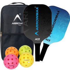 Pickleball Paddle Carbon Fibre Wider Frame Set With 4pc 40H Outdoor Balls & Full Zipper Bag- Color of ball may vary