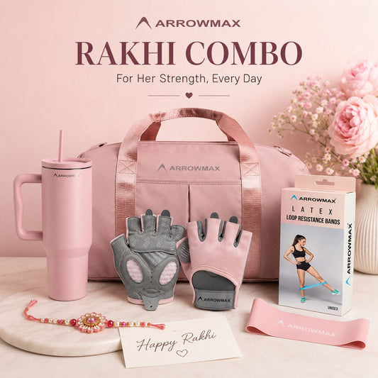 Rakhi Combo Gift for Sister with Gym Bag, Sipper, Gym Gloves and Resistance Loop Band