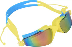 Swimming Goggles with Attached Earplugs | Electroplated Anti-Fog Mirror Lens with Carry Case