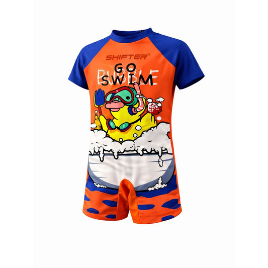 Shifter Kids Half-Sleeve One-Piece Swimsuit | Unisex Chlorine-Resistant Swimwear