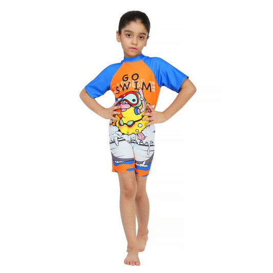 Shifter Kids Half-Sleeve One-Piece Swimsuit | Unisex Chlorine-Resistant Swimwear