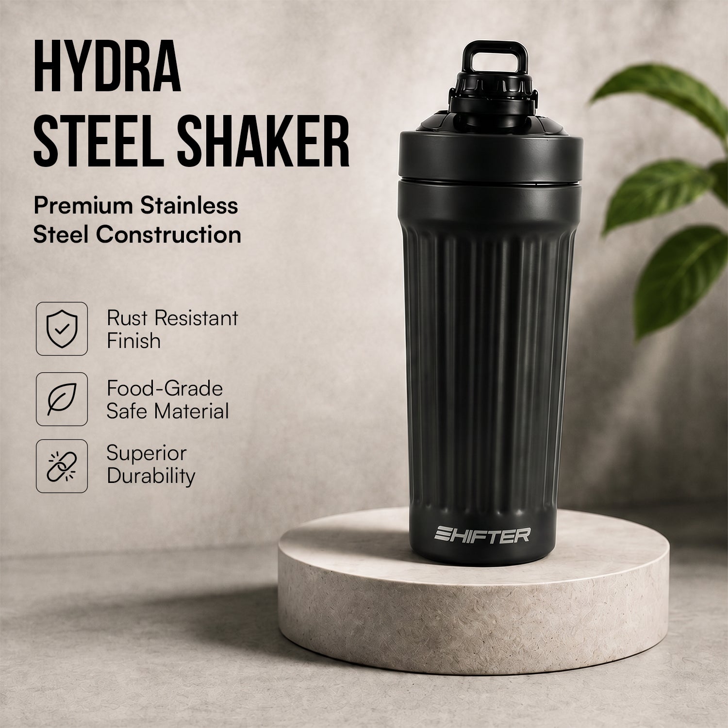 stainless steel gym shaker black protein shaker