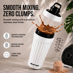 Stainless steel gym shaker bottle with ergonomic grip and secure cap